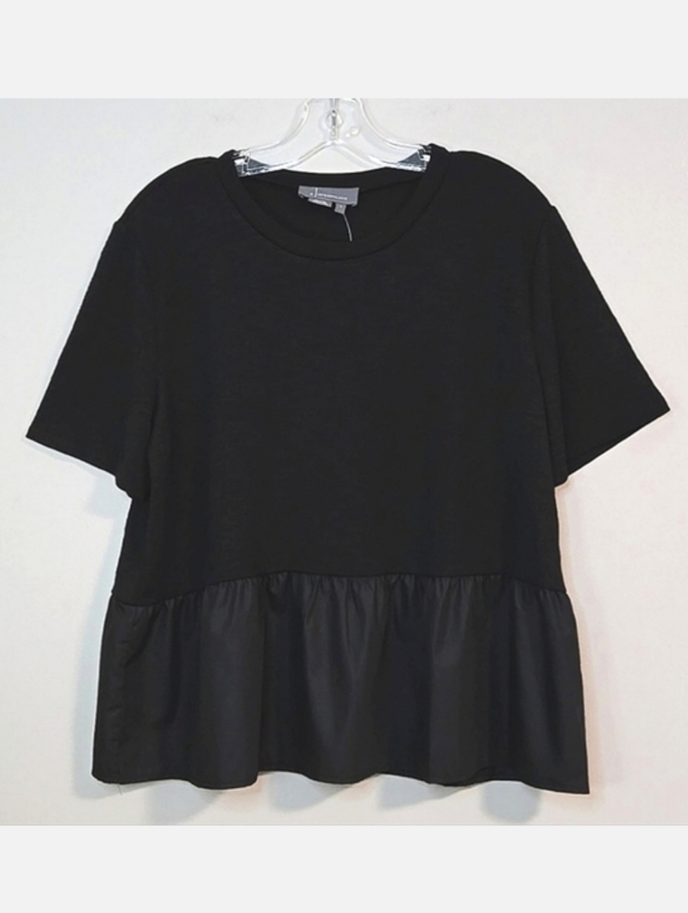 🔥FINAL💲⬇️Anthropologie Black Mixed Media Ruffled Peplum Top, Size L ~ NWT